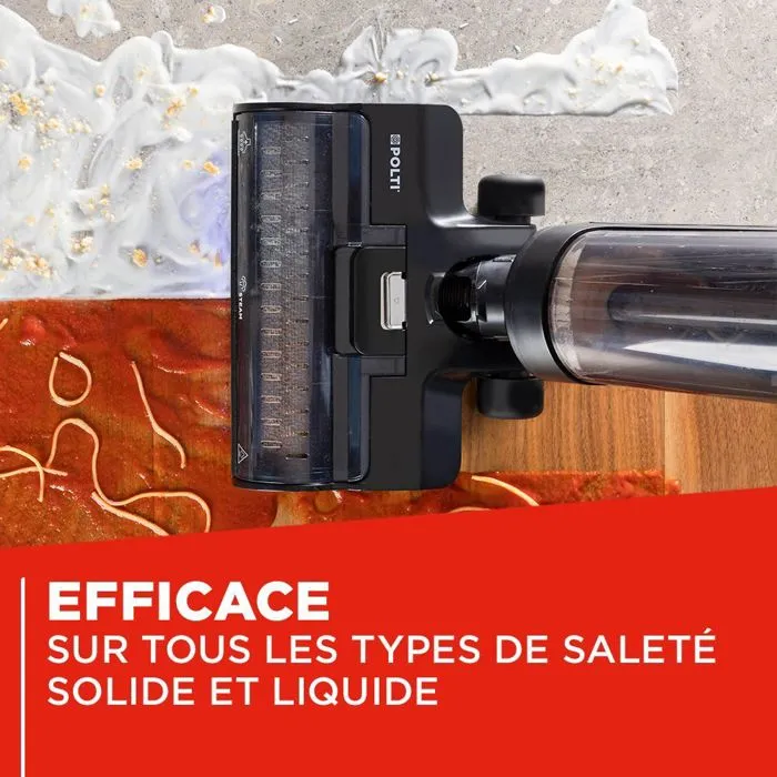 Polti RollySteam WD40C - Aspirateur balai laveur vapeur sans fil, avec brosse rotative, pour surfaces dures et tapis, autonomie 35 min