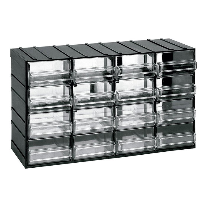 Art Plast Cajonera modulaire avec 16 tiroirs transparents, 382 x 148 x 230 mm, noir/transparent Art Plast Cajonera modulaire avec 16 tiroirs transparents, 382 x 148 x 230 mm, noir/transparent