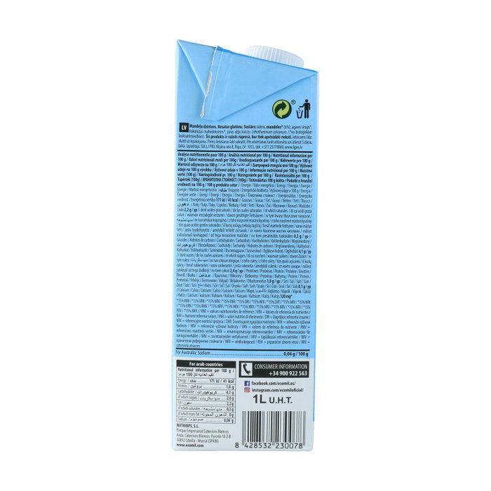 Ecomil Boisson Amande Calcium Bio 1L Ecomil Boisson Amande Calcium Bio 1L