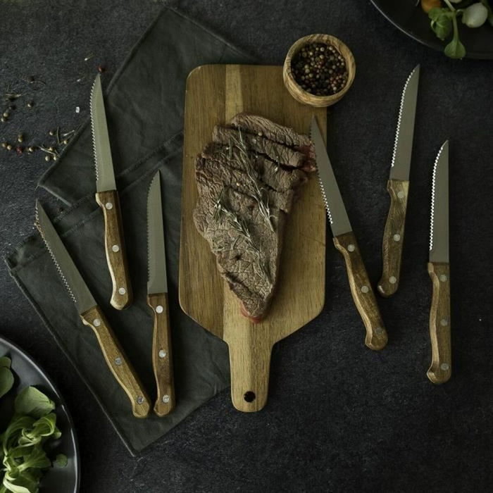Livoo Set de 6 couteaux à steak MEC133 avec support en bois d'acacia