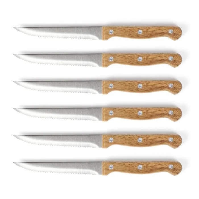 Livoo Set de 6 Couteaux à Steak avec Support en Bois d'Acacia MEC133 - Lames en Acier Inoxydable Dentelées 11 cm Livoo Set de 6 Couteaux à Steak avec Support en Bois d'Acacia MEC133 - Lames en Acier Inoxydable Dentelées 11 cm