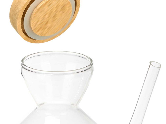 Vivalto Huilier verseur avec bouchon en bambou 600 ml verre transparent 18x15.5x8.7 cm (Set de 12) Vivalto Huilier verseur avec bouchon en bambou 600 ml verre transparent 18x15.5x8.7 cm (Set de 12)