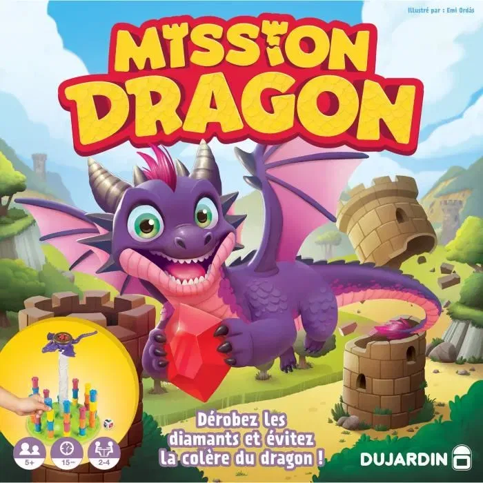Dujardin - Mission Dragon - Jeu de société - Construction de tours pour enfants dès 7 ans - Jeu avec dragon et rubis