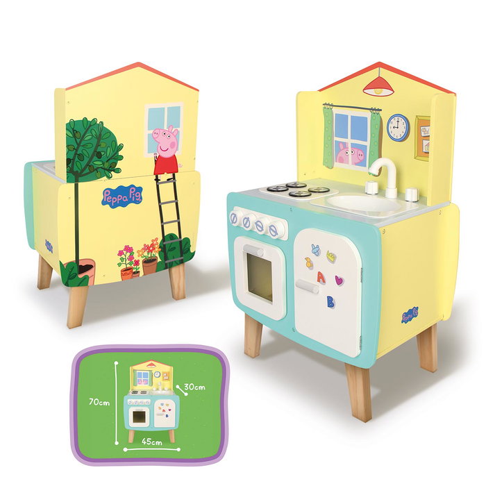 Deqube Cuisine en Bois Peppa Pig 45x70x30cm avec Fenêtre, Robinets, Four et Plaques - Jouet éducatif pour Enfants 2 ans et plus (Multilingue) Deqube Cuisine en Bois Peppa Pig 45x70x30cm avec Fenêtre, Robinets, Four et Plaques - Jouet éducatif pour Enfants 2 ans et plus (Multilingue)