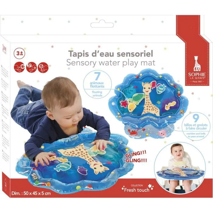 Sophie La Girafe - Tapis d'eau sensoriel pour bébé avec animaux marins, billes et grelots - Éveil des sens et motricité