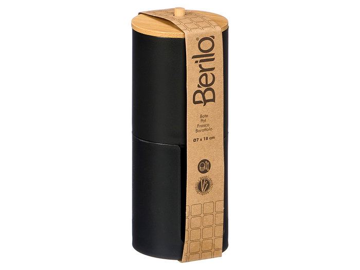 Berilo Bocal Plastique Double Couvercle en Bambou Noir 7x18x7 cm (Set de 24)