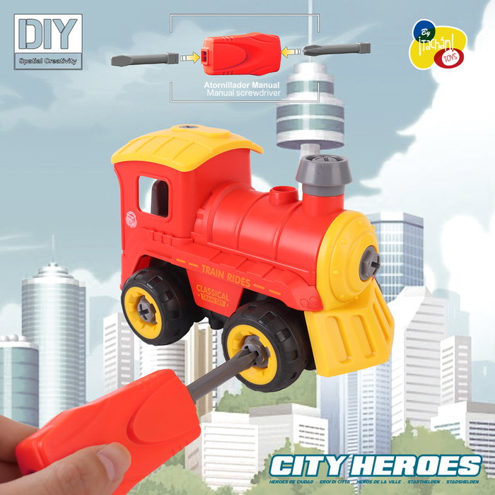 Tachan T01022 Train de Construction DIY 28 Pièces - Véhicule à Monter pour Enfants - Développe la Motricité Fine et la Logique - Jeu Éducatif à Partir de 3 Ans