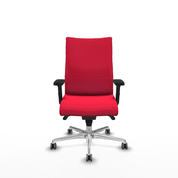 Chaise Albacete confidente Synchro 5 positions Tissu Rouge Structure d' aluminium Accoudoir 2D Sans appui-tête Roulettes 65mm pour moquette
