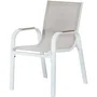 VIANEA - Lot de 4 fauteuils de jardin pour repas - Structure en aluminium blanc, assise en textilene naturel - Accoudoirs imitation bois - Dimensions 52 x 64 x65 cm