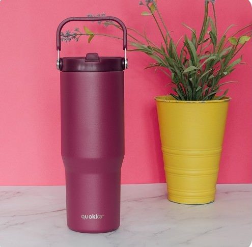 QUOKKA Vaso Cool Termo en Acier Inoxydable avec Anse Core Burgundy 860 ml