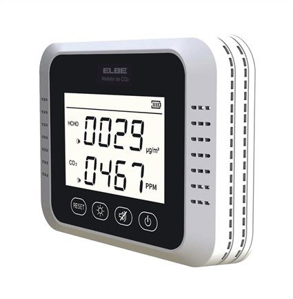 Elbe Détecteur de Qualité d'Air et CO2 SG-100-CO2 avec Alarmes Sonores et Lumineuses, Recharge USB