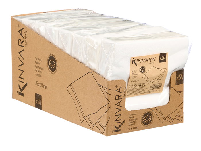 Kinvara Set de 50 Serviettes Blanches en Papier 33x33 cm 17 g (Set de 16)