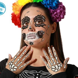 Set de Tattoos Esqueleto pour les Mains et le Visage avec Fleurs, Maquillage Détaillé et Élégant pour Halloween et Fête des Morts (Licence Autre, Nouveauté 2025)