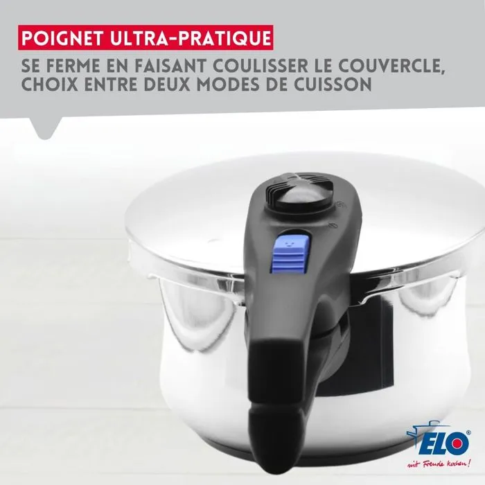 Elo Autocuiseur à Vapeur Praktika 2,7 litres 18 cm, Compatible Tous Feux Dont Induction, Acier Inoxydable 18/10, Lavable Lave-Vaisselle
