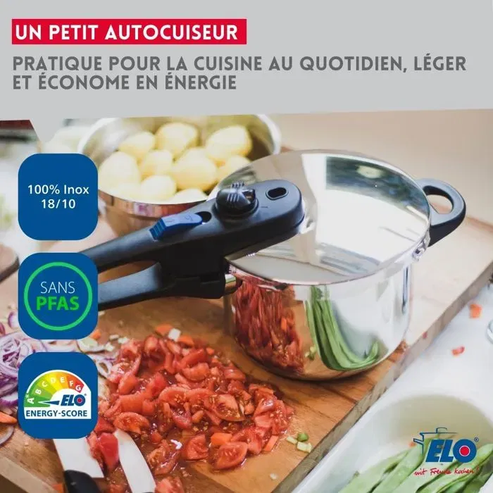 Elo Autocuiseur à Vapeur Praktika 2,7 litres 18 cm, Compatible Tous Feux Dont Induction, Acier Inoxydable 18/10, Lavable Lave-Vaisselle