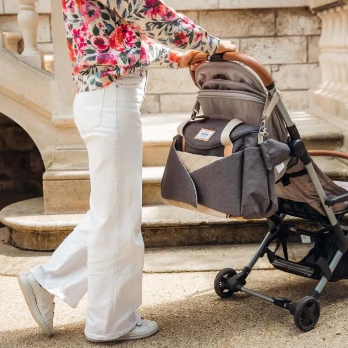 Beaba - Sac à langer Sydney - Gris chiné foncé - Compartiments multiples et isotherme - Attache poussette - Trousse à sucettes incluse