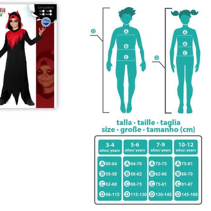 Déguisement Enfant Démon Halloween Tunique Noire avec Capuche - Taille 5-6 Ans - Polyester