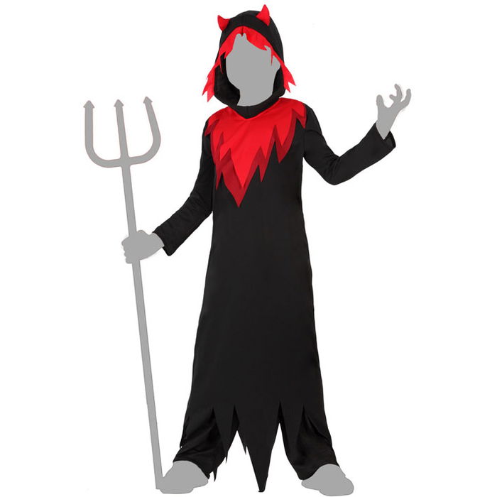 Déguisement Enfant Démon Halloween Tunique Noire avec Capuche - Taille 5-6 Ans - Polyester