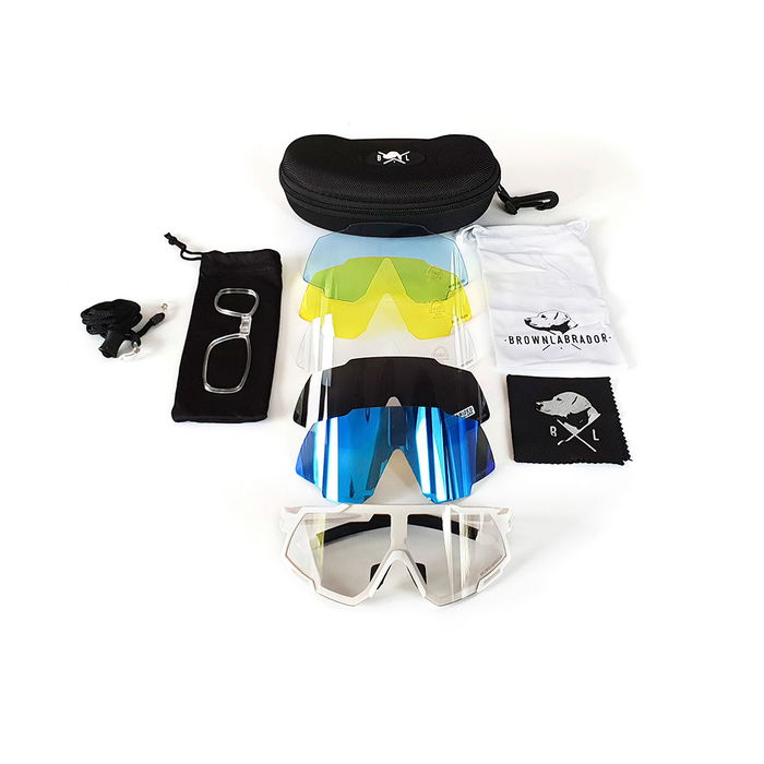 Brown Labrador Lunettes de Sport FX RACE Blanc/Bleu Unisexe TR90 avec 6 Lentes Intercambiables Protection UV400