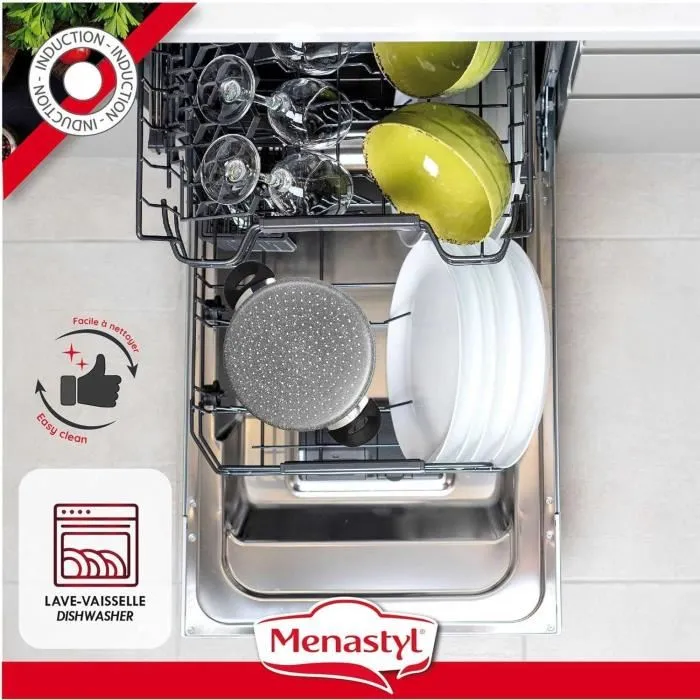 Menastyl 6020033 Couscoussier en aluminium 9L, effet marbre, pour tous feux dont induction, marmite vapeur pour couscous