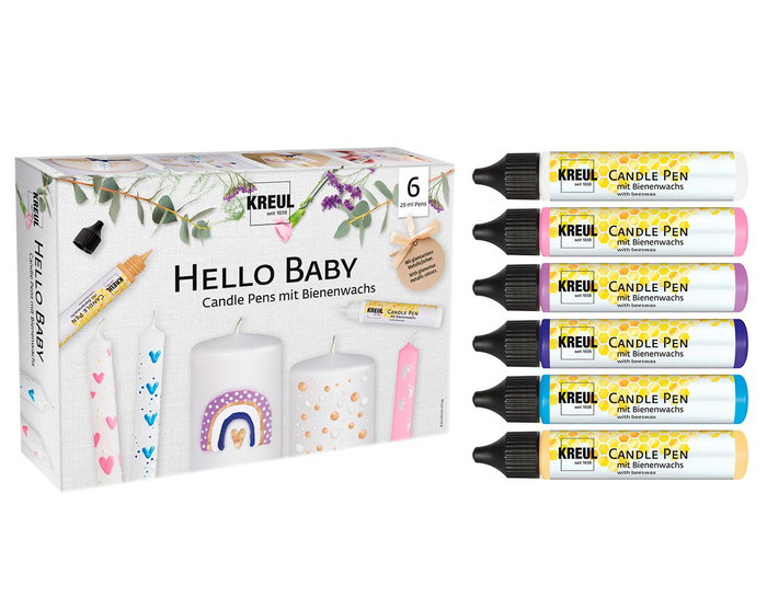 Kreul Set de 6 stylos de peinture pour bougies Hello Baby Kreul Set de 6 stylos de peinture pour bougies Hello Baby