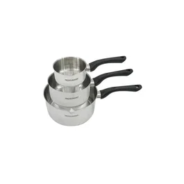 Fackelmann Geneva - Set de 3 casseroles en inox 18/8 (12 cm, 16 cm, 20 cm) - Pour tous feux dont induction - Avec bec verseur et échelle intégrée