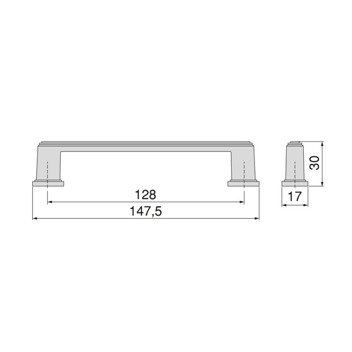 Emuca Lot de 5 poignées pour meubles Tanger, L147.5mm, entraxe 128mm, Zamak, Nickel satiné