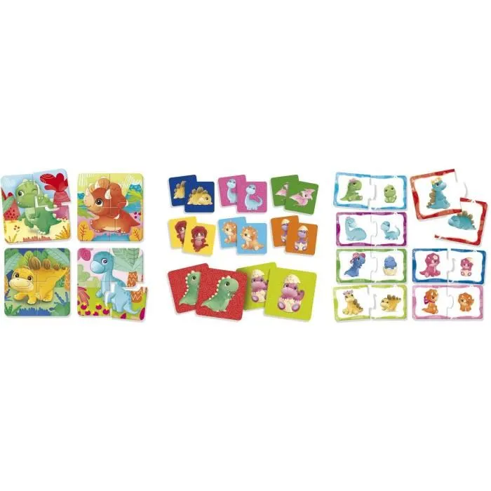 Lisciani Giochi Carotina Baby Dinoland 3 in 1 - Jeu éducatif avec puzzles, mémo et associations pour enfants de 1 à 4 ans - Développe la logique, dextérité et mémoire