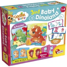 Lisciani Giochi Carotina Baby Dinoland 3 in 1 - Jeu éducatif avec puzzles, mémo et associations pour enfants de 1 à 4 ans - Développe la logique, dextérité et mémoire