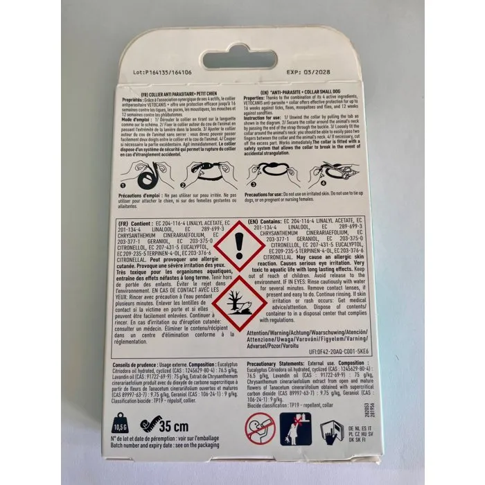 Vetocanis Collier antiparasitaire pour petit chien 35 cm - Anti-puces, Anti-tiques - Protection 4 mois - Fabriqué en France Vetocanis Collier antiparasitaire pour petit chien 35 cm - Anti-puces, Anti-tiques - Protection 4 mois - Fabriqué en France