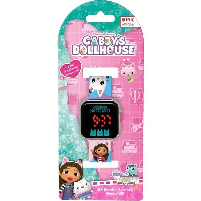Kids Licensing Montre LED Gabby's Dollhouse - GD00019 pour enfant avec affichage heure, date et fond d'écran changeable