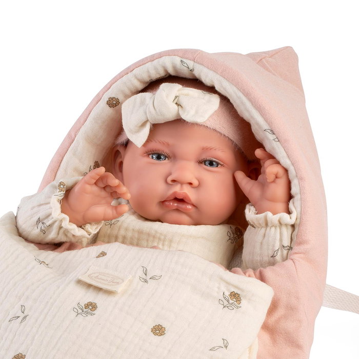 Muñecas Antonio Juan - Poupée Nouveau-Né Lua de Paseo 42 cm avec Corps Doudou et Sac Porte-Bébé - Jouet pour Enfants de 3 Ans et Plus - Réf. 33021