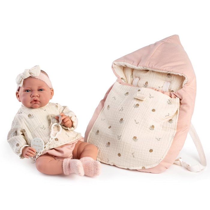 Muñecas Antonio Juan - Poupée Nouveau-Né Lua de Paseo 42 cm avec Corps Doudou et Sac Porte-Bébé - Jouet pour Enfants de 3 Ans et Plus - Réf. 33021