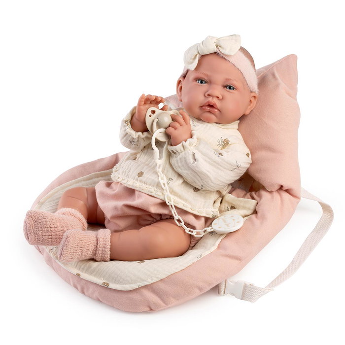 Muñecas Antonio Juan - Poupée Nouveau-Né Lua de Paseo 42 cm avec Corps Doudou et Sac Porte-Bébé - Jouet pour Enfants de 3 Ans et Plus - Réf. 33021