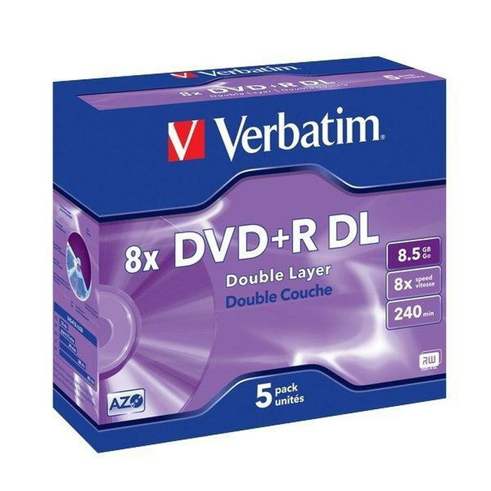 DVD-R Verbatim 8,5 GB 8x 5 pcs 5 Unités 8,5 GB 8x (5 Unités) DVD-R Verbatim 8,5 GB 8x 5 pcs 5 Unités 8,5 GB 8x (5 Unités)