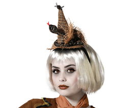 Déguisement Accessoire Chapeau de Sorcière avec Résille et Chat Noir - Idéal Fête Halloween, Cosplay et Spectacle