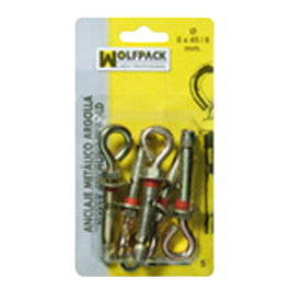 WOLFPACK LINEA PROFESIONAL Blister de 3 chevilles métalliques à anneau 8x 60/10 mm