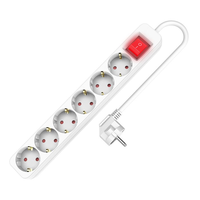Rallonge 6 prises Schuko sans interrupteur TM Electron TMUAD506S Blanc 3680 W (1,5 m)
