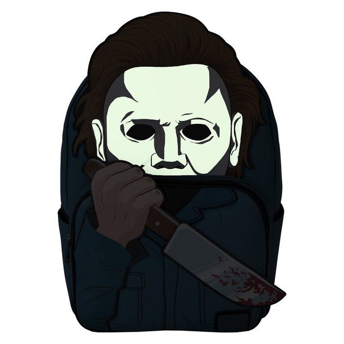 LOUNGEFLY Sac à dos Michael Myers Halloween 45 cm en cuir vegan, bretelles réglables, multiples poches et détails phosphorescents