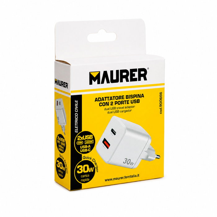 MAURER Adaptateur de charge rapide double port USB-A et USB-C 33W