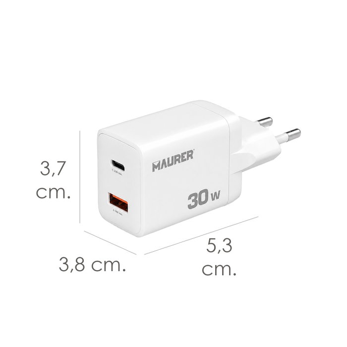 MAURER Adaptateur de charge rapide double port USB-A et USB-C 33W