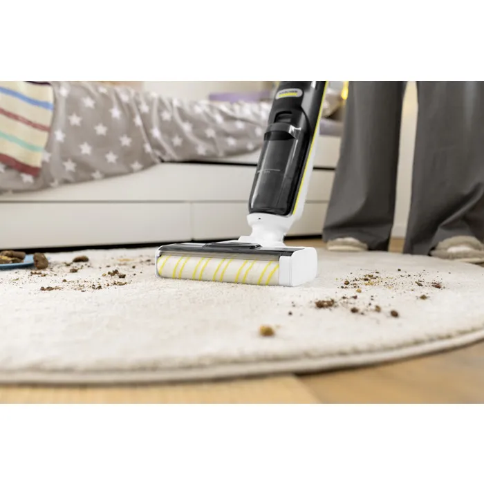 Kärcher FCV 4 Dry - Aspirateur balai laveur sans fil, pour surfaces jusqu'à 200 m², nettoyage eau et poussières, station de séchage incluse