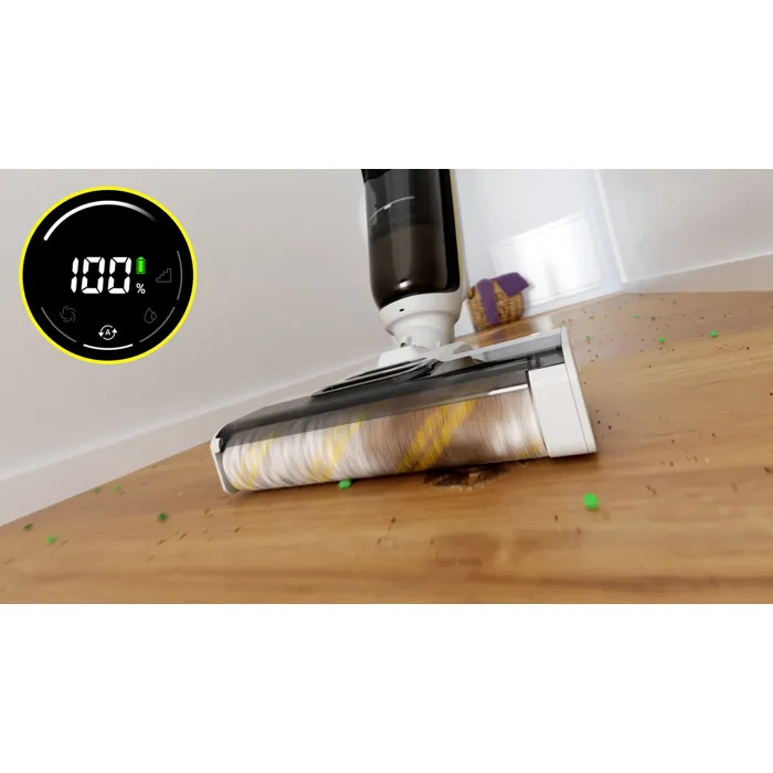 Kärcher FCV 4 Dry - Aspirateur balai laveur sans fil, pour surfaces jusqu'à 200 m², nettoyage eau et poussières, station de séchage incluse