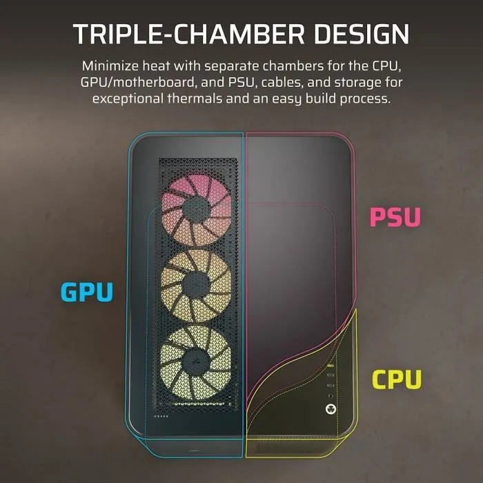 Corsair AIR 5400 RS-R - Boîtier PC Gamer Mid-Tower Noir avec Façade en Verre Trempé et 4 Ventilateurs ARGB à Rotor Inversé - Refroidissement Triple Chambre