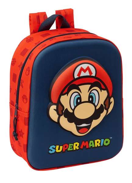 SAFTA Sac à dos Super Mario Bros 27 cm pour école maternelle, compartiment principal à zip, poignée de transport, 22x10x27 cm