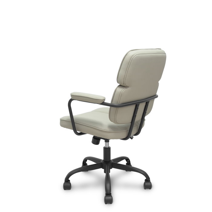 Chaise Opti518 Mécanisme d'inclinaison Cuir écologique Beige Piètement en métal noir Accoudoirs fixes Sans appui-tête Roulettes en nylon 50 mm