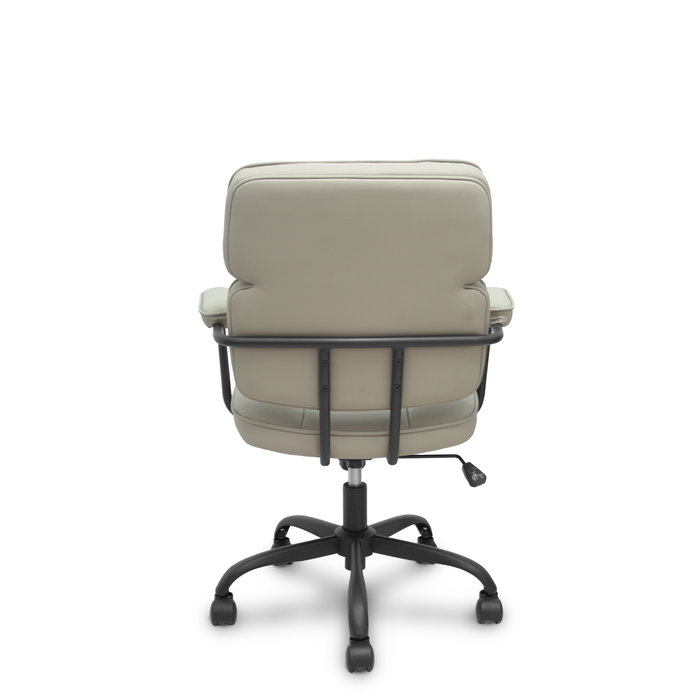 Chaise Opti518 Mécanisme d'inclinaison Cuir écologique Beige Piètement en métal noir Accoudoirs fixes Sans appui-tête Roulettes en nylon 50 mm