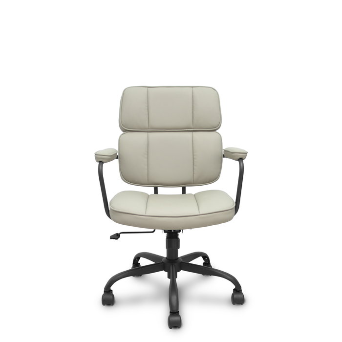 Chaise Opti518 Mécanisme d'inclinaison Cuir écologique Beige Piètement en métal noir Accoudoirs fixes Sans appui-tête Roulettes en nylon 50 mm