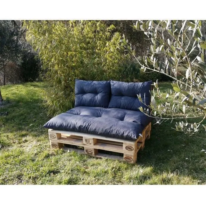 Jardin Prive Kit palette classic ardoise - Matelas 120x80 cm + 2 coussins dossier polyester coton, traité déperlant, pour canapé palette