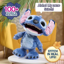 Disney Ultimate Stitch - Peluche interactive Stitch 43 cm avec plus de 100 sons et réactions en Tantalog, toucher nez/langue/ventre, danse, chante, pour enfants 5 ans et plus